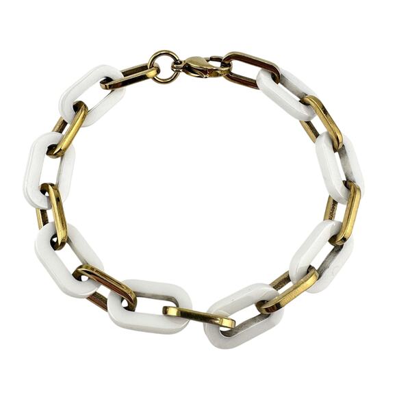 Unbranded Jewelry - Modern Unique White Glass Gold Tone Large Paperclip Chain 7.75” Bracelet